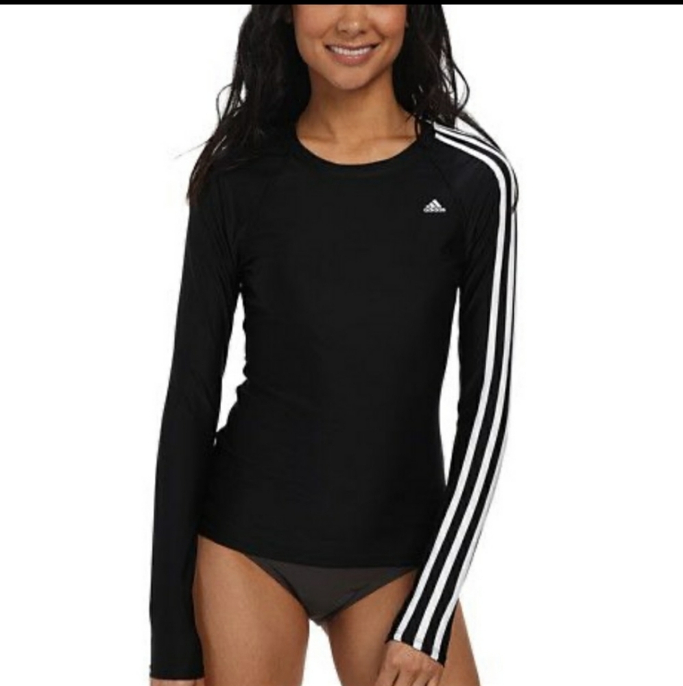 NIP Adidas Black Long Sleeve Swim Shirt Rashguard Beach Pool Sports